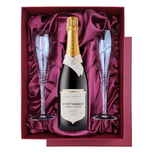 Nyetimber Blanc de Blancs English Sparkling 75cl in Red Luxury Presentation Set With Flutes